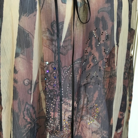 B.L.E.U. Brown Sheer Top Size M - Picture 2 of 7